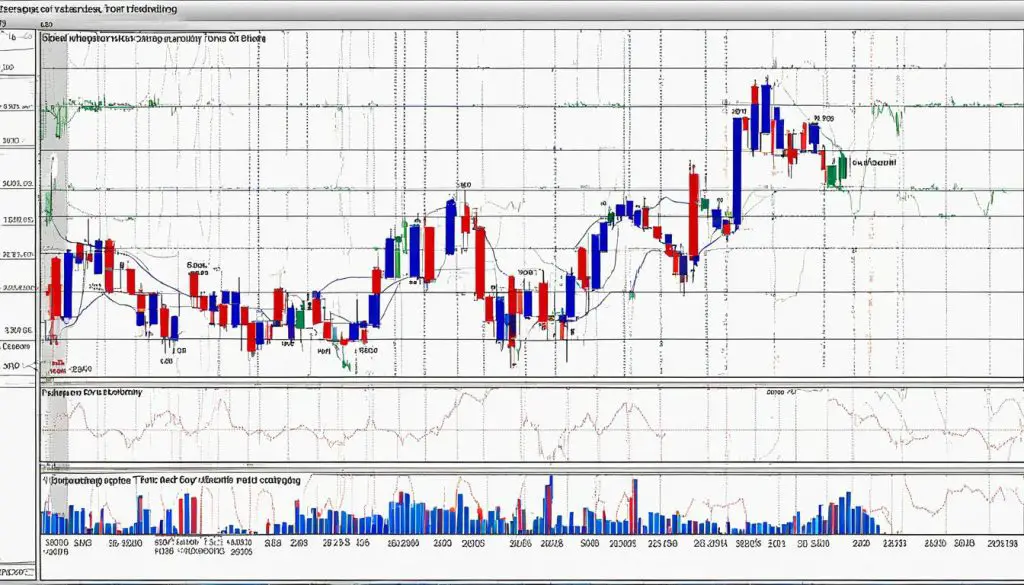 Multiple Top Trading Chart with Neckline and Volume Analysis